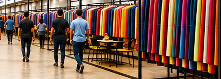 Corredor de tecidos coloridos no polo de compras do Brás